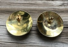 Vintage MMA Earrings Gold Tone Blue Enamel Statement 1989 80s 1980s Unique Gift