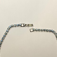 Vintage Silver Tone Baby Blue Rhinestone Asymmetrical Choker Necklace 14.5″