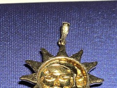 Vintage 925 Sterling Gold Vermeil Sun and Crescent Moon Pendant 1″
