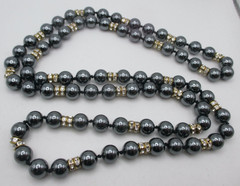 VTG Hematite Rhinestone Disk Beaded Hand Knotted Necklace 36″