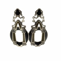 EDGAR BEREBI Earrings Silver Black Enamel Drop Dangle Post Stud