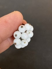 Vtg JAPAN White Milk Glass Round Beaded 7/8” Cluster Screw Back Earrings Floral