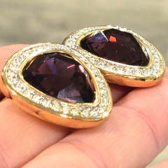 Vintage Swarovski Crystal earrings amethyst colored faceted stones clip on rare