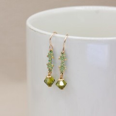 Vintage Style Gold Floral Green Crystal Earrings, Gift for Her, Daughter
