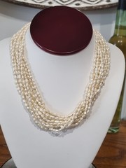 Vintage 1980s 14k Gold 10 strand Cultured Rice Pearl Necklace USA made see Video