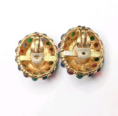 CINER Jewels Of India Moghul Glass Faux Pearl Clip On Gold Tone Earrings ⚠️Read