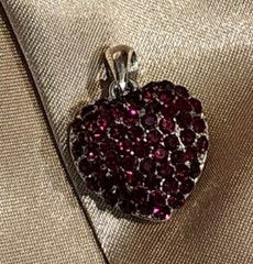 Red Rhinestone Puffy Heart Pendant Silver Tone Gift Birthday Christmas Valentine