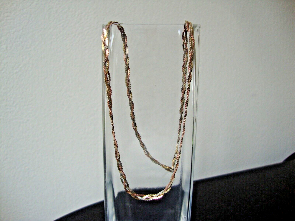VINTAGE BRAIDED TRI-TONE FINE 0.5MM SNAKE STERLING SILVER STAMP ITALY 925 CHAIN