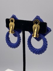 Jeff Lieb Signed Blue Rhinestones Clip On Earrings Squares W/ Detachable Circles