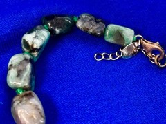 Vintage Chinese Natural Green Jade Beaded Necklace: Tumble Stone Strand 15”