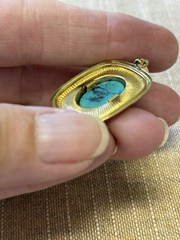 Vintage Gold Plated Pendant with Natural Turquoise 1.5” Long Great Look