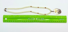 Faux Pearls & Pink Rhinestones Necklace With Carved Mother of Pearl Cameo VTG