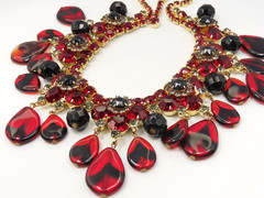 Rare Book Piece ’63 Vintage Juliana D&E Red with Black Drops Dangle Bib Necklace