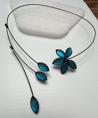 Vtg Set Black Shaped Wire Turquoise Teal Royal Multi Stone Neck Choker Earring