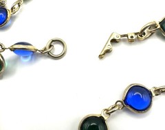 VTG Poured Glass Bezel Set Link Necklace 54”