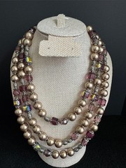 VTG 1950s Japan Triple Strand Faux Pearl and Crystal Necklace – Yasha