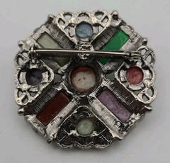 Silver Brooch Multiple Various Stones Vintage