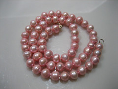 HAND KNOTTED SILVER TONE 6mm PINK PEARL BEAD NECKLACE 17″