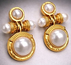 Kovonchy Faux Pearl Mogul Drop Earrings S925 Posts Gold Tone Statement