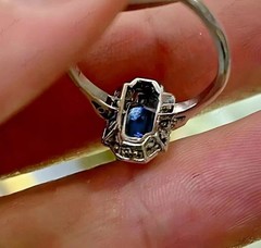 Art Deco 2.95Ct Lab Created Diamond & Sapphire Engagement 14K White Gold FN Ring