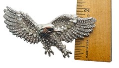 Vintage 80’s Chunky Glass Rhinestone Figural Eagle Brooch Pendant Military Style