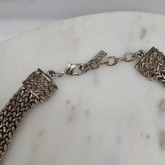 Vintage Napier Necklace Silver Tone Woven Chain Statement Textured Links Signed