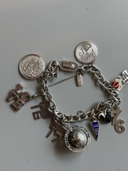 VTG Monet Sterling Charm Bracelet with Happy Birthday Charms,76 & Globe Charm