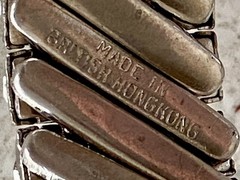 Vintage British Hong Kong Rhinestone Stretch Accordion Band Bracelet Silver Tone