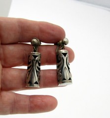 Estate Vintage Eagle 3 N A Taxco Mexico Sterling Silver Screw On Dangle Earrings