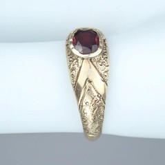 Pretty Antique Victorian Solid 9K Gold Garnet Floral Scroll Band Ring Size 5.25