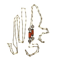 Sarah Coventry Beaded Necklace Monterey Lucite Gold Tone Bar Link Double Chain