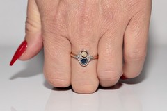 Antique Circa 1920s 14k Gold Natural Rose Cut Diamond And Sapphire Pearl Ring