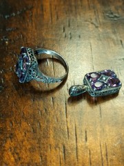 Vintage Art Deco Ring And/Necklace Charm Amethysts W/Center Diamond 925 Silver