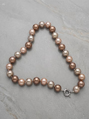 Vintage Chunky Glass Pearl Statement Necklace Hand Knotted Bronze Champagne Taup