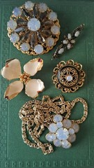 Vintage Opaline Glass Opal & Aurora Borealis Jewelry Lot