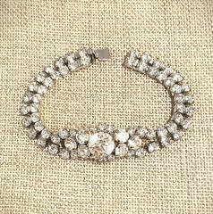 Vintage Austria 2-Layer Crystal Bracelet Bright Clear Crystals Signed Austria 7″