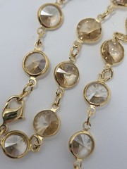 Champagne Crystal Bezel Necklace Gold Tone Vintage 17.5 Inches Sparkly!