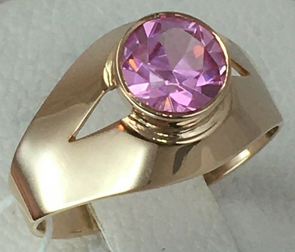 USSR Vintage Original Amethyst (lab. created) Rose Gold Ring 583 14K Erevan 1989