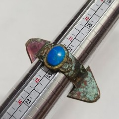 Egyptian Brass Ring Blue Turquoise Cabochon Handmade Vintage Style Jewelry