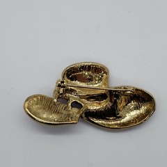 Vintage gold tone enamel Ladies Red Hats brooch pin