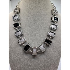 Smoky Glass Necklace AB Prong Set Stones 18″ Adjustable Statement READ
