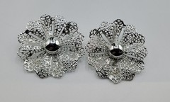 Vintage Sarah Coventry Statement Earrings Huge Flower Filigree Lace Clip On 1.5”