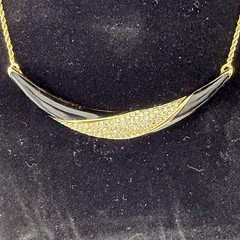 Christian Dior Vintage Necklace Pave Rhinestone Enamel Crescent Gold Plate 16”