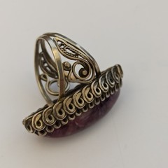 VTG Filigree Ring Large Marquise Amethyst Stone Boho Bohemian Cabochon Purple