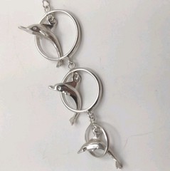 Sterling Silver Box Chain 18″ Necklace NC Jumping Dolphins Pendant 6.4g 0.8mm