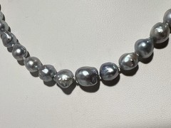 Japanese Silver-Blue Baroque Saltwater Akoya Pearl Necklace 14k clasp 6-9.5mm