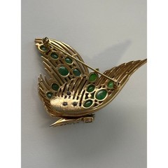 Vintage Trifari Jewels Of India Batterfly Brooch Faux Jade Cabochons READ