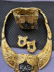 Salvador Teran for Marbel Mexico Necklace Set Aztec Maya 22k Plated Pre Owned #7