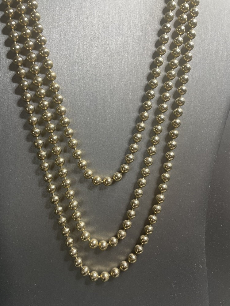 Miriam Haskell 60” Gold Tone 6.4mm Metal Bead Flapper Necklace Signature Clasp