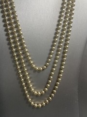 Miriam Haskell 60” Gold Tone 6.4mm Metal Bead Flapper Necklace Signature Clasp
